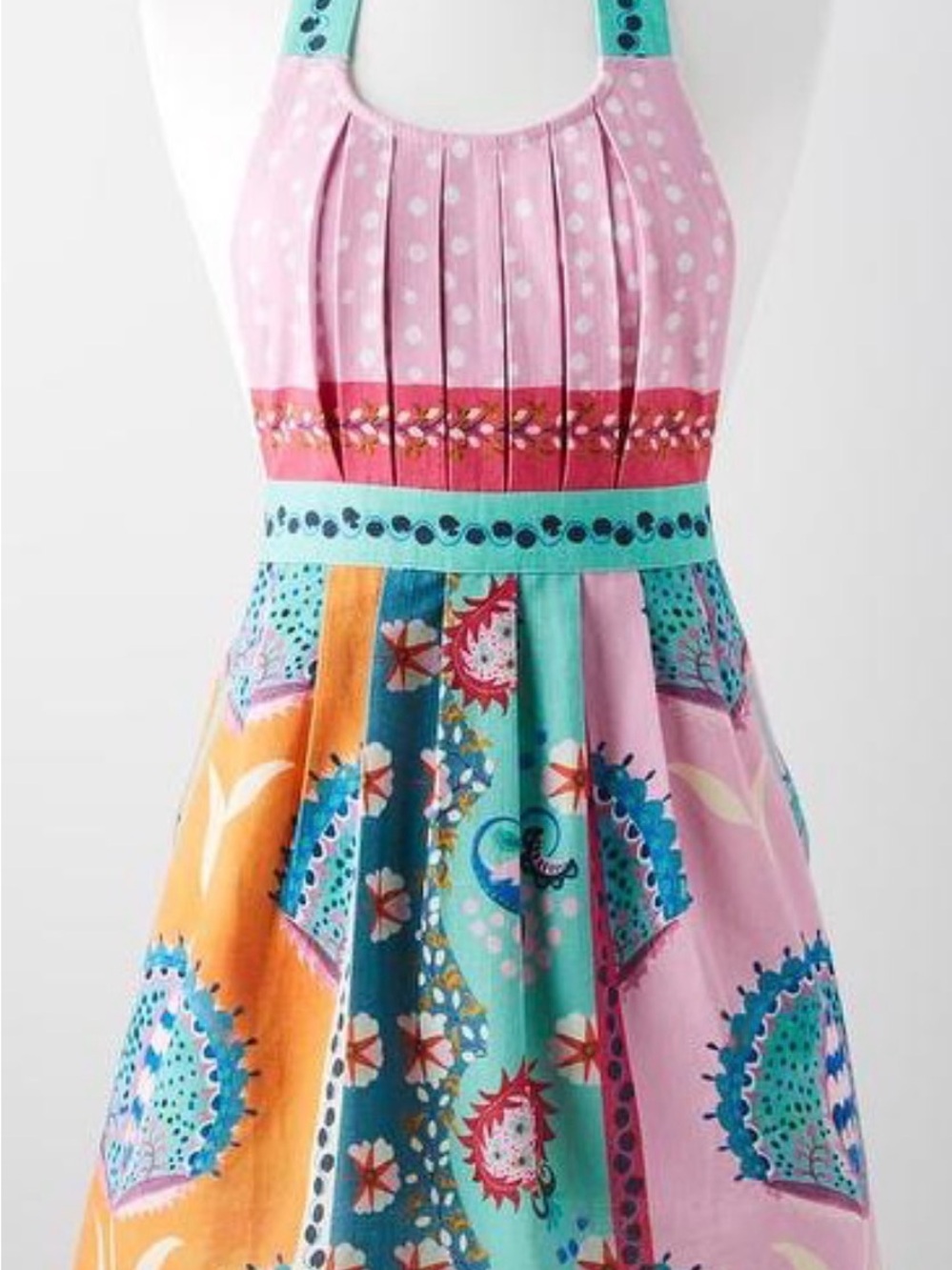 Anthropologie Pink, Turquoise & Orange Patchwork apron